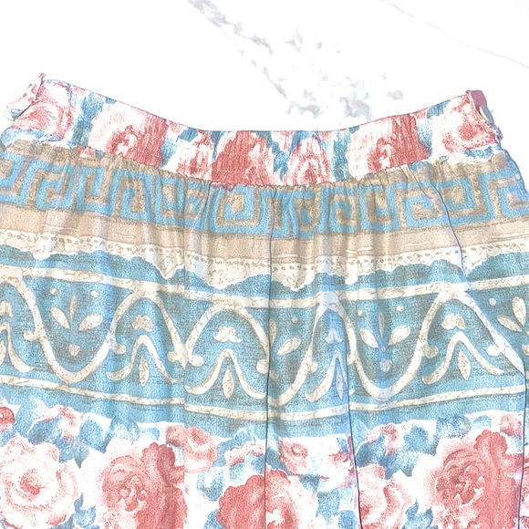 VINTAGE 80s 90s Pleated Floral Greek Key Skirt Size Medium - Picture 3 of 8